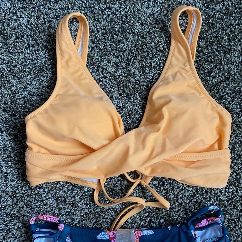 Cupshe Orange & Navy Floral Two-Piece Set, NWT